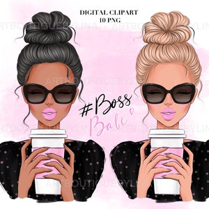 Boss Babe Clipart: Coffee Girl Graphics (PNG, Digital Download)