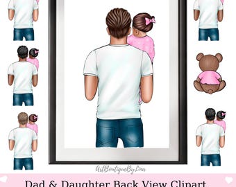 Clipart de papá niña PNG / Gráficos del Día del Padre, papá e hija (20 PNG) Dibujados a mano