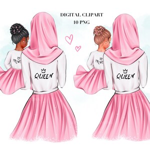 Muslim Mom & Daughter Clipart: Customizable Mother&#39;s Day (10 PNG) (Digital Download)