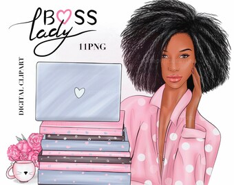 Afro Woman Boss Lady Clipart: Grafika Planner Girl (Pobieranie cyfrowe)