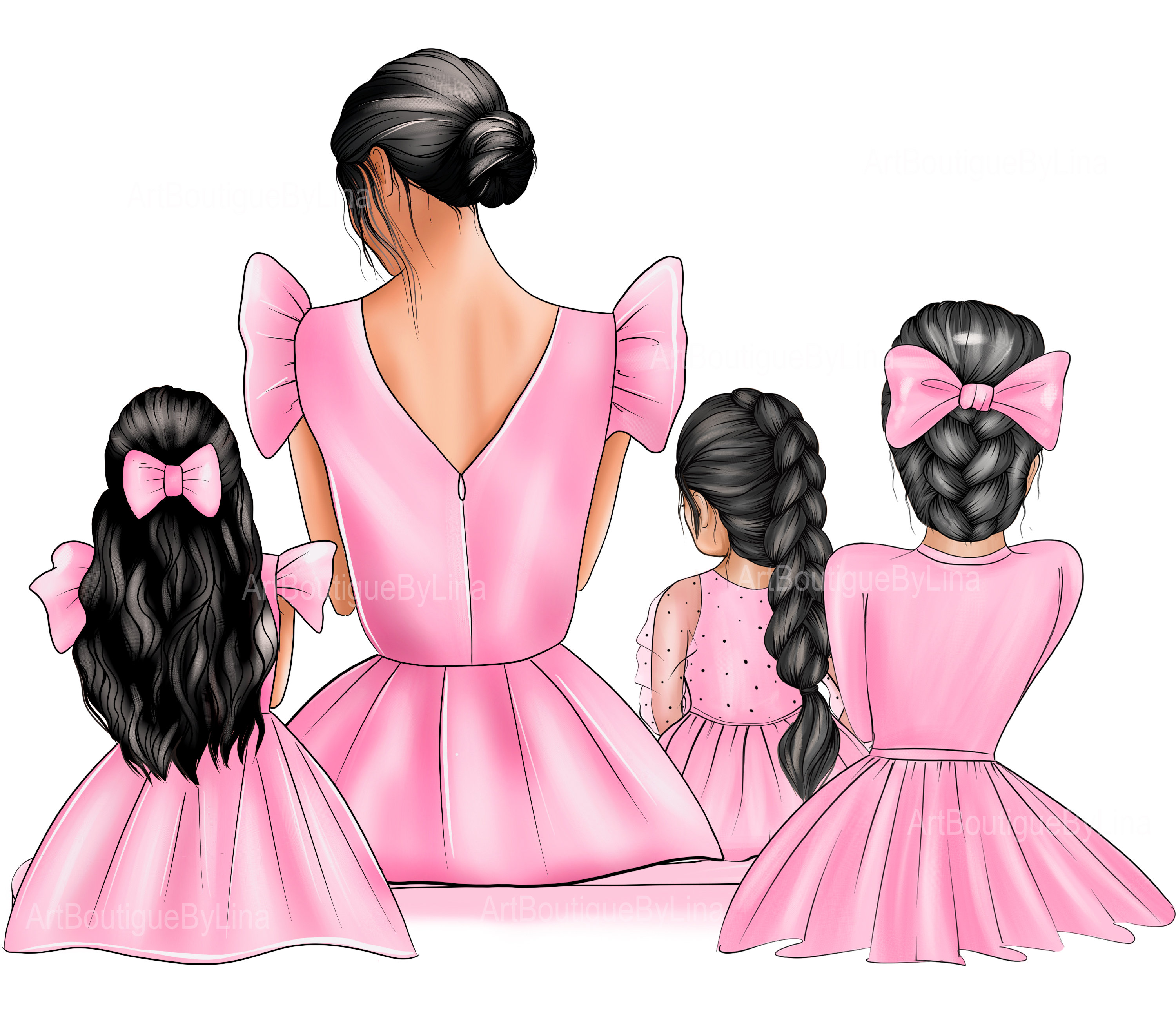 Madre hijas clipart mamá 3 niñas clipart mamá clipart mami - Etsy México