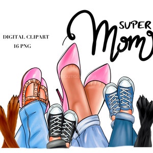 Mom son and daughter clipart, Mother son clipart, Mother daughter and dogs clipart, Clipart Heels Long Legs, Mother’s Day clipart