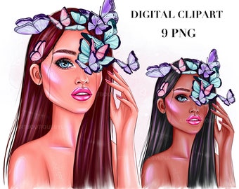 Chica mariposa: Arte PNG de mujer de moda (descarga digital)