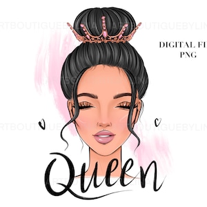 Fashion Girl PNG: Black & Blonde Hair, Messy Bun (Digital Download, Commercial Use OK)