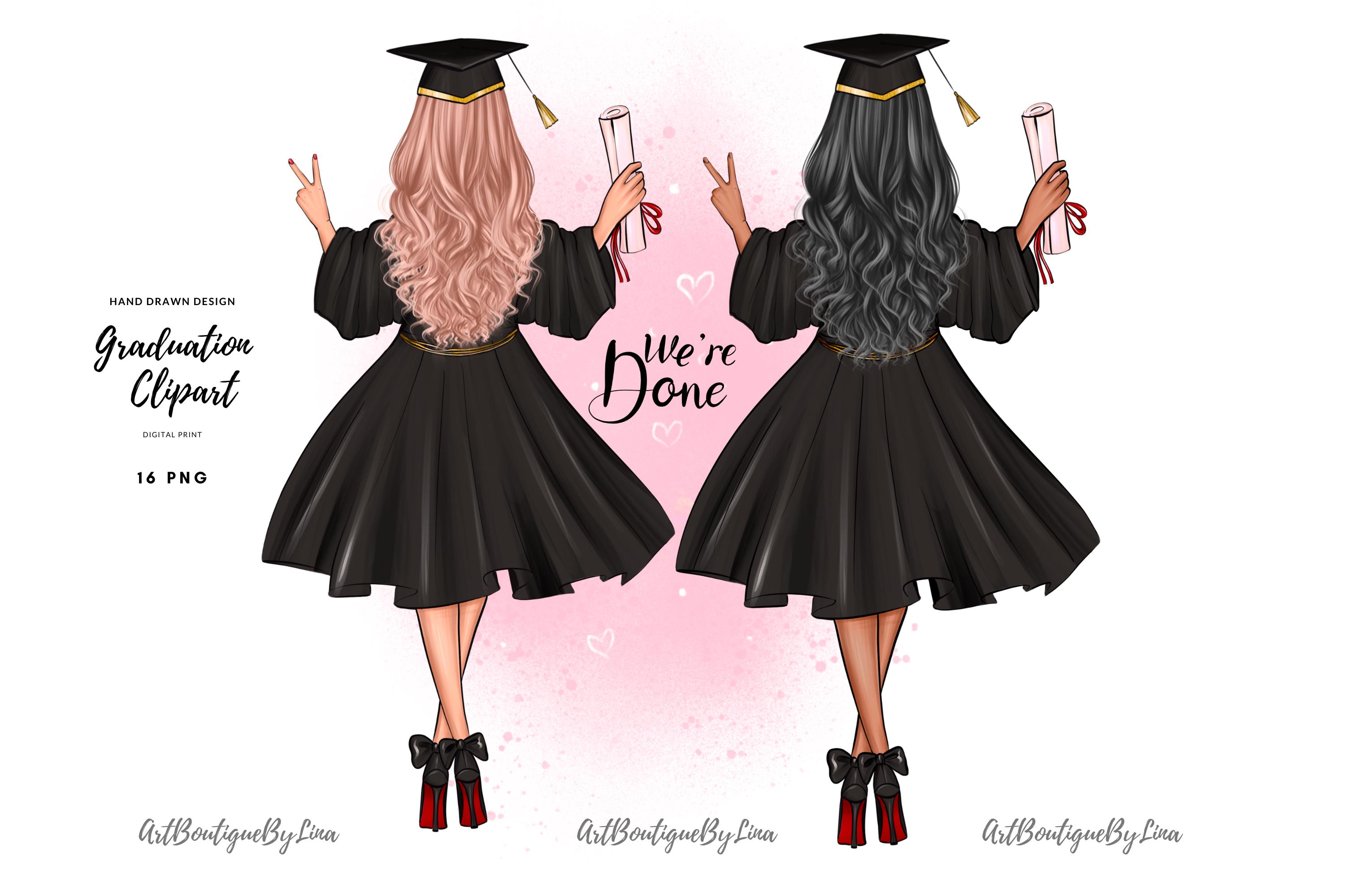 Graduation Girls Clipart Set: Class of 2025 PNG (Digital Download, Commercial Use)