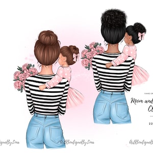 Mother and Daughter Clipart | Mom with Baby Girl PNG | Mother's Day Illustration | Family Love Digital Art