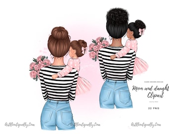 Mother & Daughter Clipart: Mom with Baby Girl PNG (Digital Download)