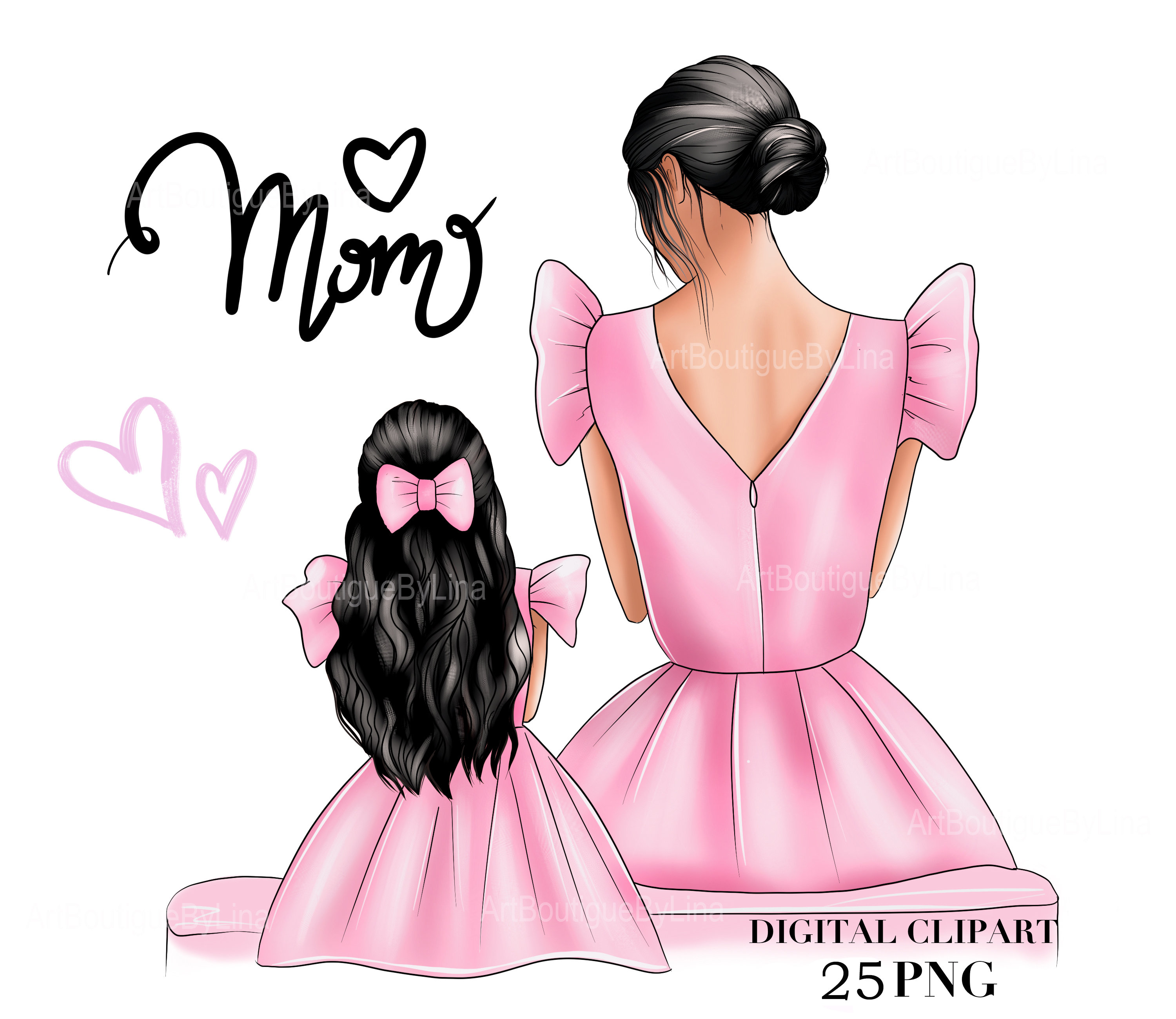 Mother Daughter Clipart: Mom and Girl Illustration (PNG Digital Download)