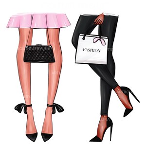 Shopping Fashion Clipart, Legs Fashion Clipart, Pink Fashion, Friends ...
