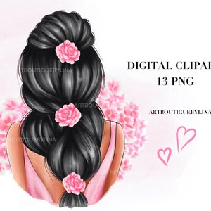 Clipart pinces à cheveux, fleurs filles png, clipart mode mignon, clipart fleurs, téléchargement immédiat, art imprimable, petit usage commercial