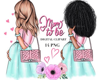 Maternity Clipart: Mom-to-Be PNG Stickers (Digital Download)