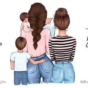 Mom of Four Kids Clipart: Mother&#39;s Day PNG Graphics (Digital Download)