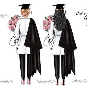 Doctor afstuderen clipart, afstuderen meisje PNG, medische clipart, sublimatie, PNG, afgestudeerden 2025, kapsels DIY clipart, commercieel gebruik