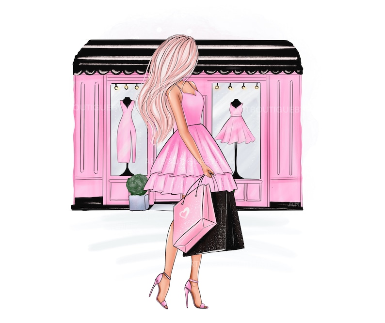 Pink Shopping Digital Clipart Pink Fashion Girl Fashion Clip - Etsy