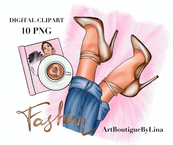 Gold High Heel Shoes Clipart: Glamorous Fashion Illustration (PNG Digital Download)