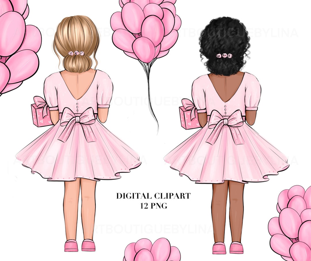 Girl Clipart, Daughter Clipart, Balloons Clipart, Birthday Party ...