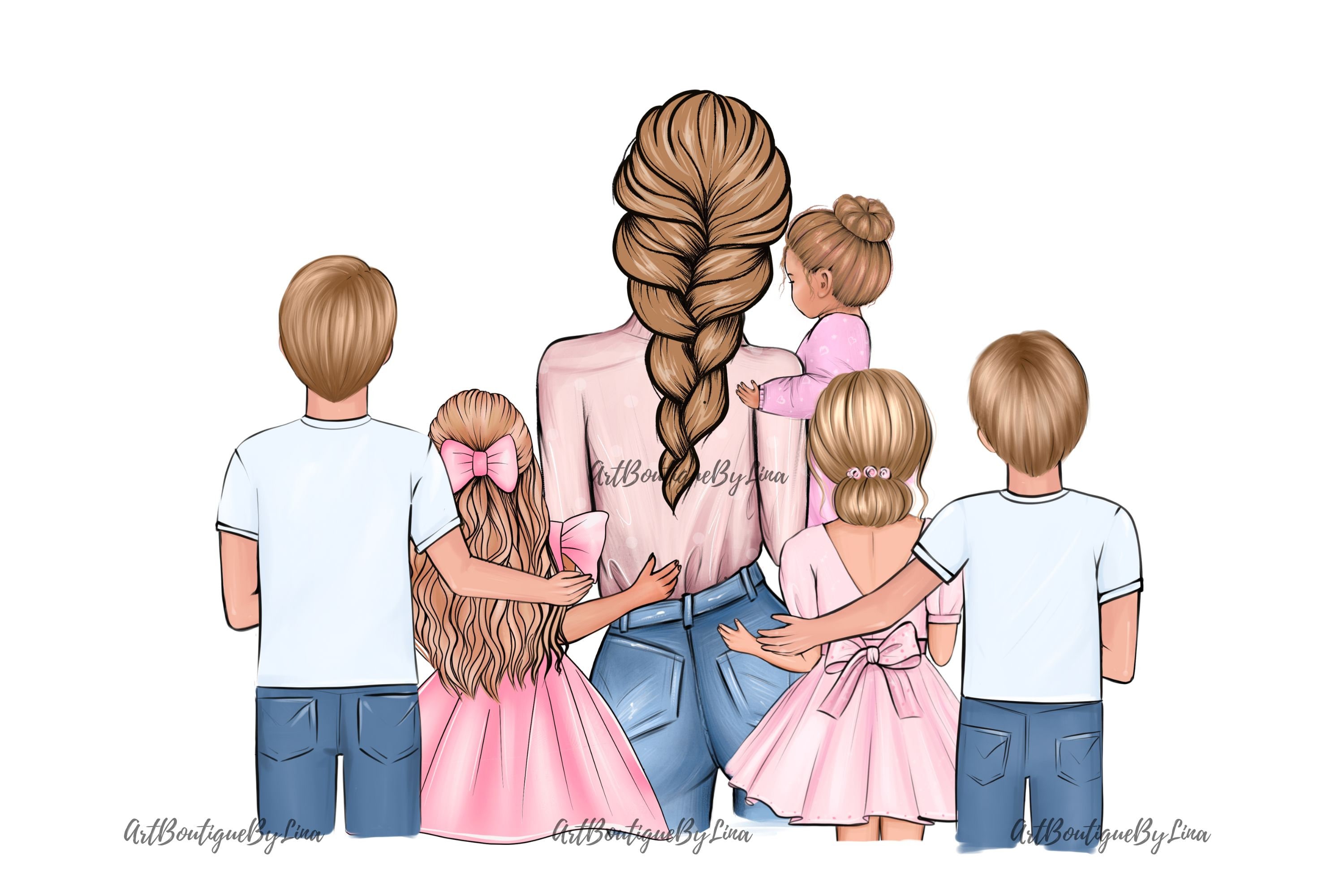 Clipart moeder en kinderen: familieband, png (digitale download) - Etsy  België, image size:3000x2000