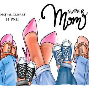 Mom and Four Children Clipart: Mother&#39;s Day Design (14 PNG) (Digital Download)