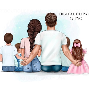 Día del Padre, Padre, madre, hijos e hija clipart, Padres e hijos PNG, Papá, mamá, tres niños y una niña clipart, Mejor familia clipart