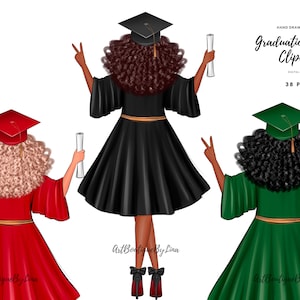 Black Woman Graduate PNG Clipart: Graduation Cap, Diploma (Digital Download, Commercial Use)