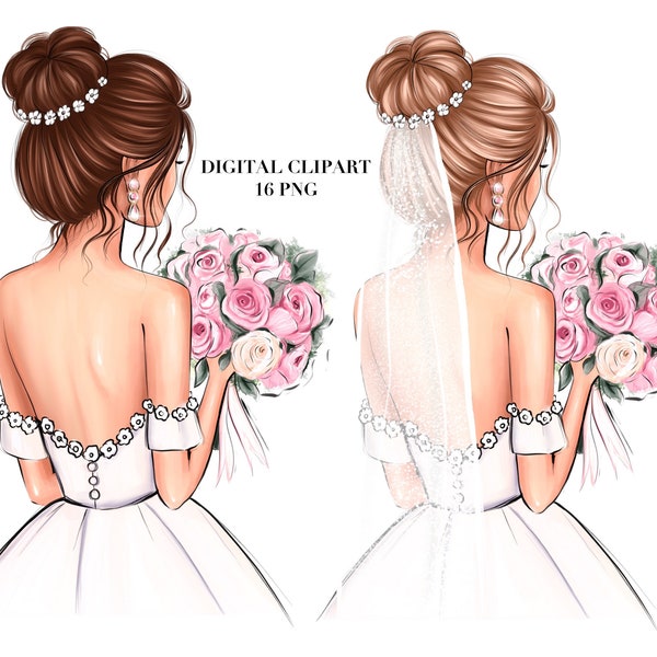 Clipart jour de mariage, clipart mariée, shower de bébé, bouquet de mariée personnalisé, mode fille PNG, clipart bricolage, sublimation png