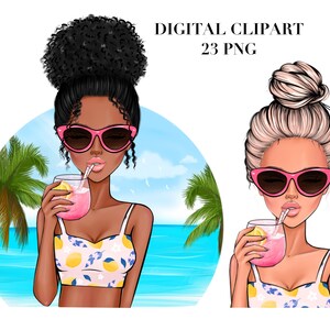 Summer Girl Clipart PNG: Beach Vacation Graphics (Digital Download)