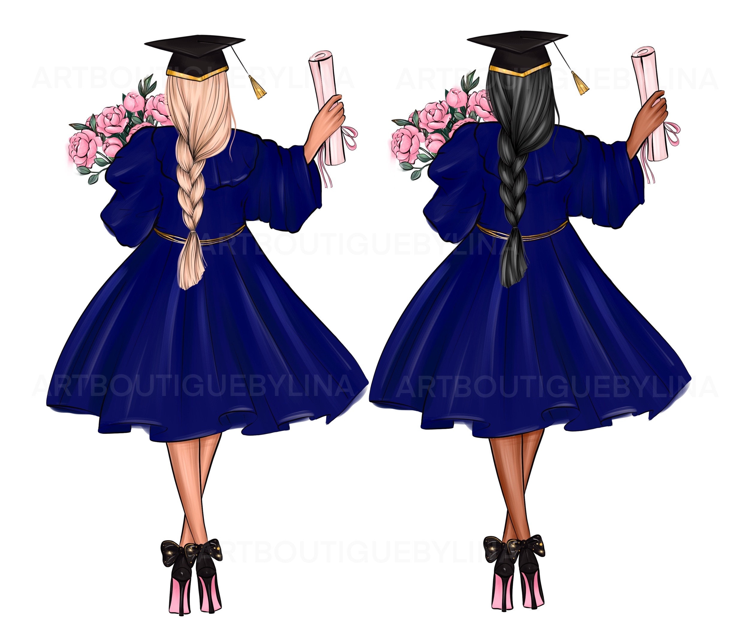 Graduation Girls Royal Blue Gown Clipart Graduation Clipart