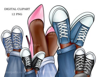 Imágenes prediseñadas de piernas familiares: zapatos, mamá, papá, niño (12 PNG) (Descarga digital)