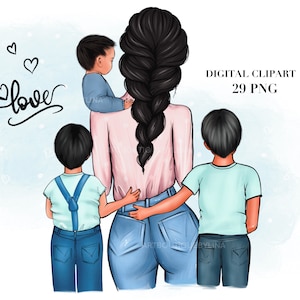 Mother with 3 Sons Clipart: Mom & Boys (29 PNG) (Digital Download)