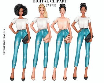 Fashion Girl Clipart: Afro American Planner Girls (Digital Download)