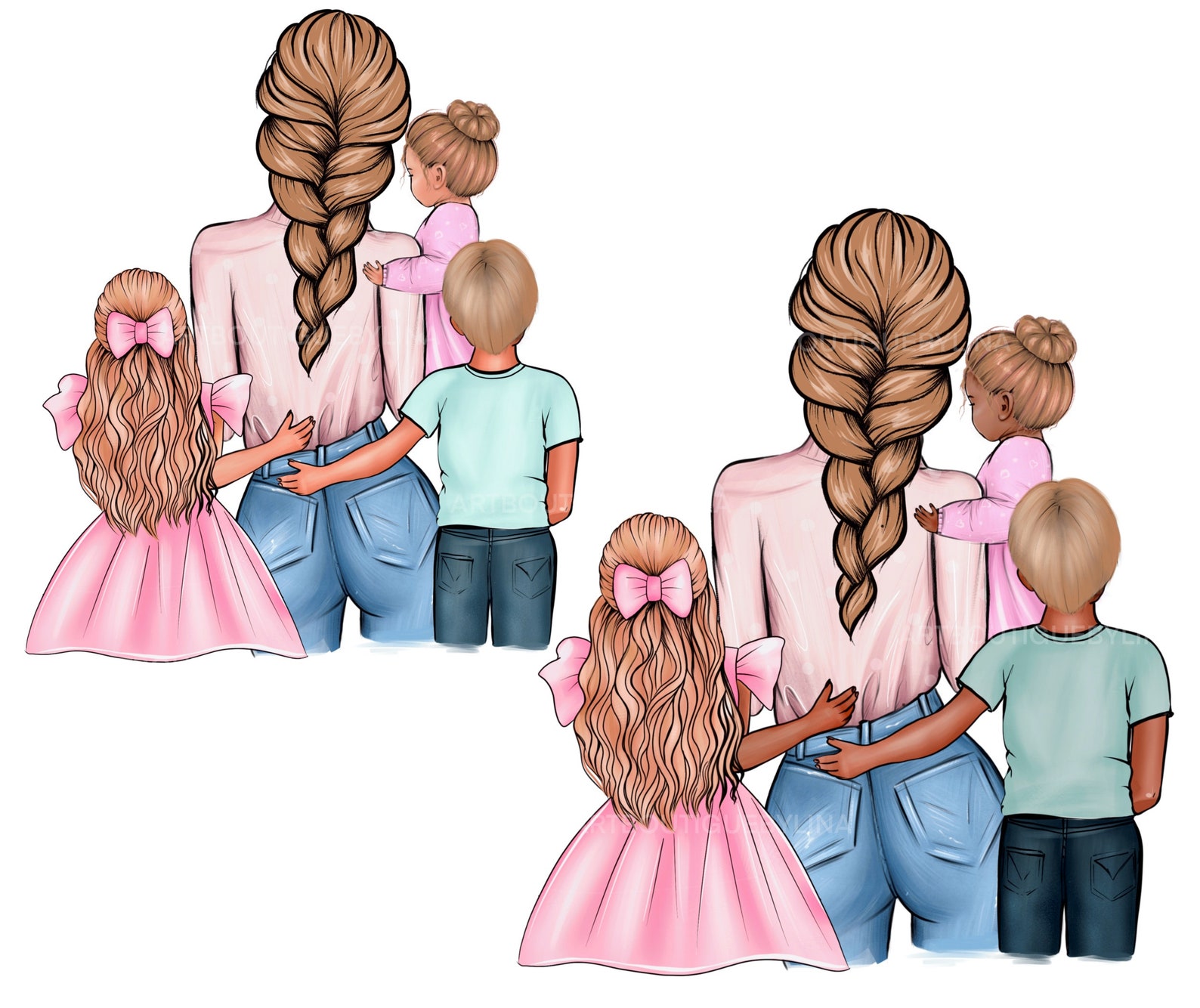 Mother Two Daughter and Son Clipart Mom 3 Kids Clipart Mom - Etsy