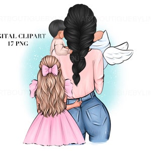 Madre con 3 tipi, angioletto, clipart di madre, figli e figlie, clipart di mamme, ragazzi e ragazze, clipart della festa della mamma, clipart di bambini
