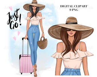 Travel Fashion Clipart: Summer Vacation PNG Graphics (Digital Download)