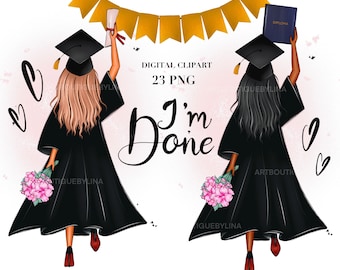 Graduation Girls Clipart: Diploma, Grads Friends (23 PNG)  (Digital Download) (Commercial Use)