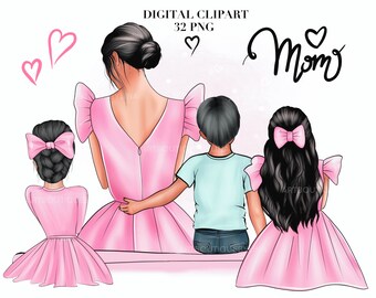 Mother, Son, and Daughter Clipart: Family PNG (Digital Download)