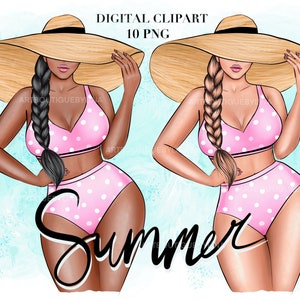 Curvy Summer Girls Clipart: Afro Fashion, DIY Graphics (10 PNG)  (Digital Download)