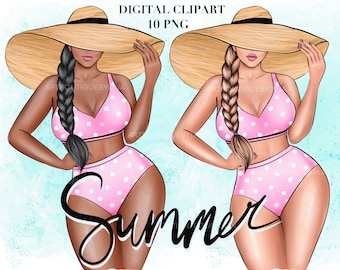 Curvy Summer Girls Clipart: Afro Fashion, DIY Graphics (10 PNG)  (Digital Download)