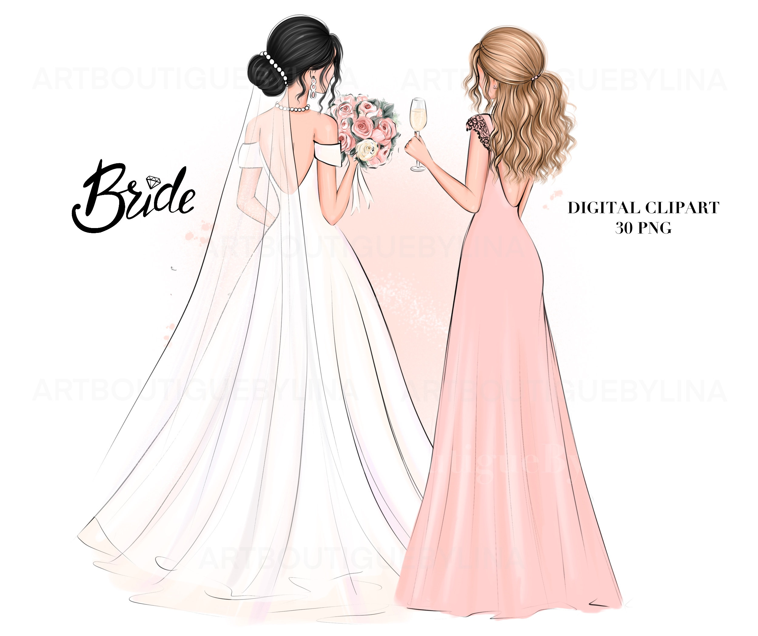 Custom Braut \u0026 Brautjungfern Clipart - Hochzeitstag, Brautparty,  personalisierte Geschenke, DIY Hochzeitskleid Art - Etsy Österreich, image size:2500x2100