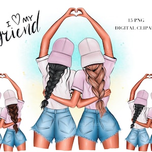 Best friends clipart, Besties Soul Sisters Fashion Illustration,  Friends clipart, Bff clipart, Sublimation design, Commercial use