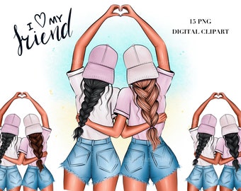 Best friends clipart, Besties Soul Sisters Fashion Illustration,  Friends clipart, Bff clipart, Sublimation design, Commercial use