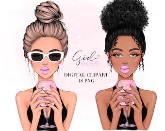 Girl Clipart PNG, Pink wine clipart, Alcohol clipart, Fashion clipart, Party PNG,  Sublimation graphics