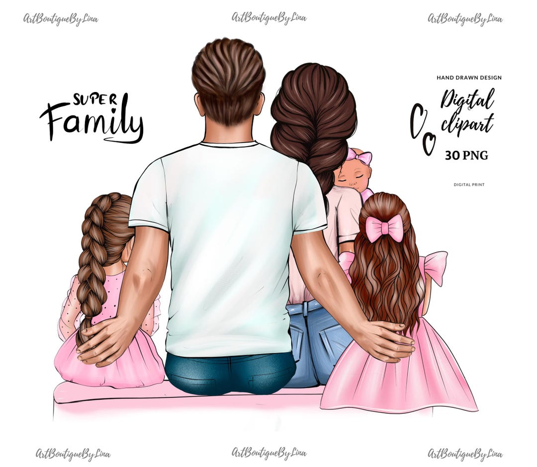 Father's Day Family Clipart: Dad, Mom Daughters (PNG Digital