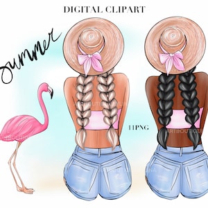 Summer clipart, Fashion girl illustration Holiday clipart Planner girl clipart, Beach Girls clipart, Planner stickers