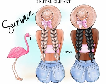 Summer Girls Clipart: Fashion Illustration, Planner Stickers (Digital Download)