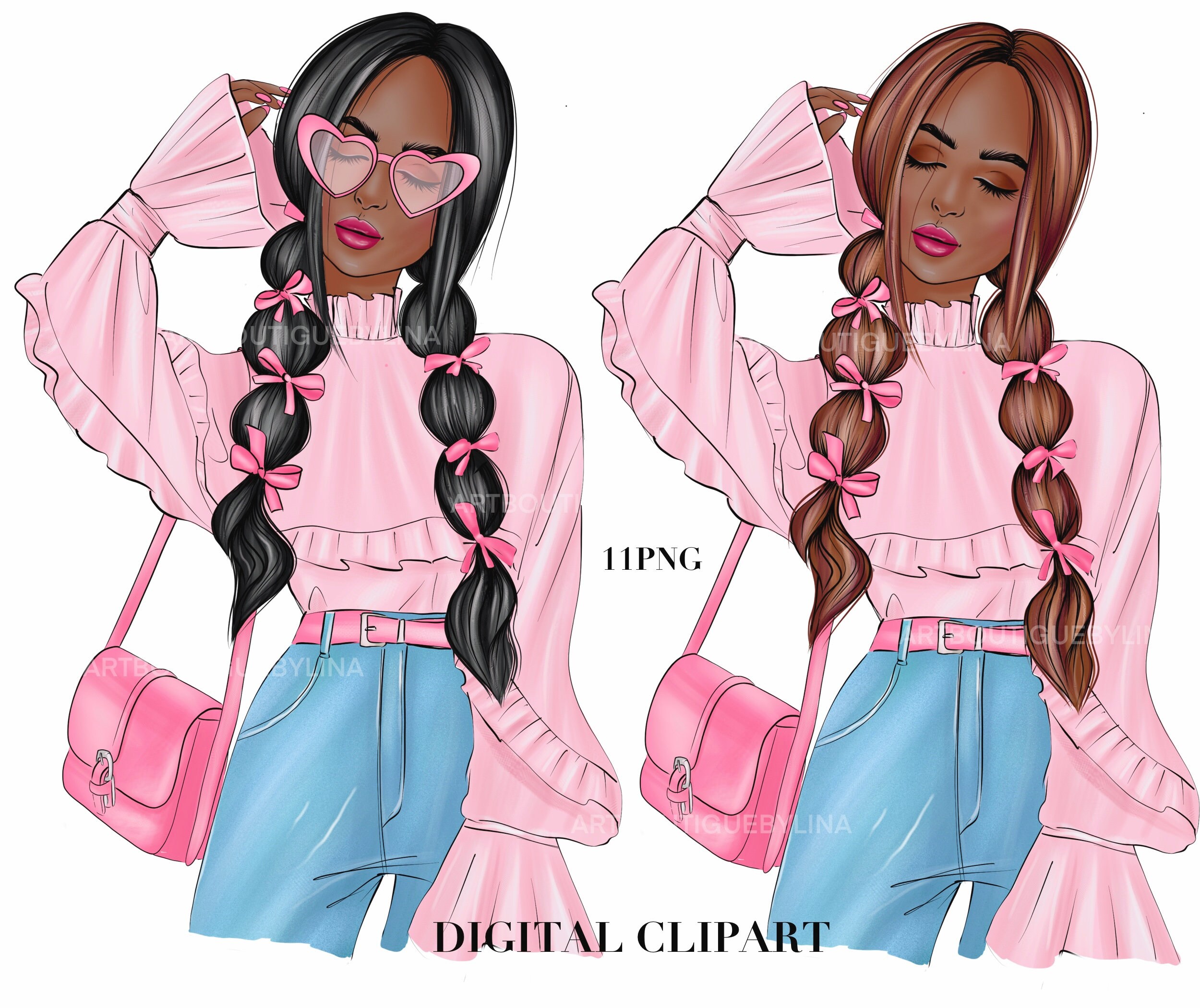 Dark Skin Girl Clipart. Fashion Girl Clipart Clip Art for - Etsy
