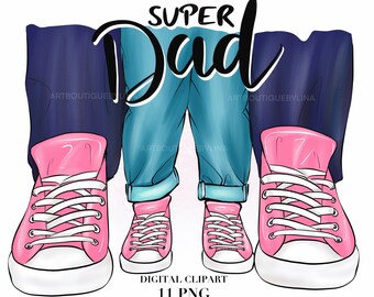 Imágenes prediseñadas del Día del Padre: Papá, Hijo e Hija (11 PNG) (Descarga digital)