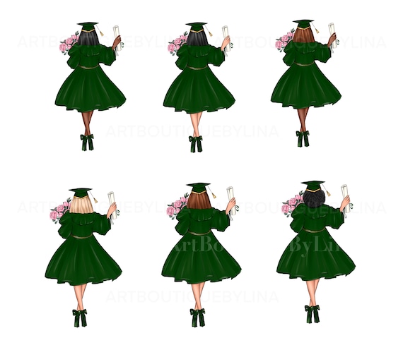 Green Gown Graduation Girls Clipart: Diploma Friends (PNG Digital Download)  - Etsy