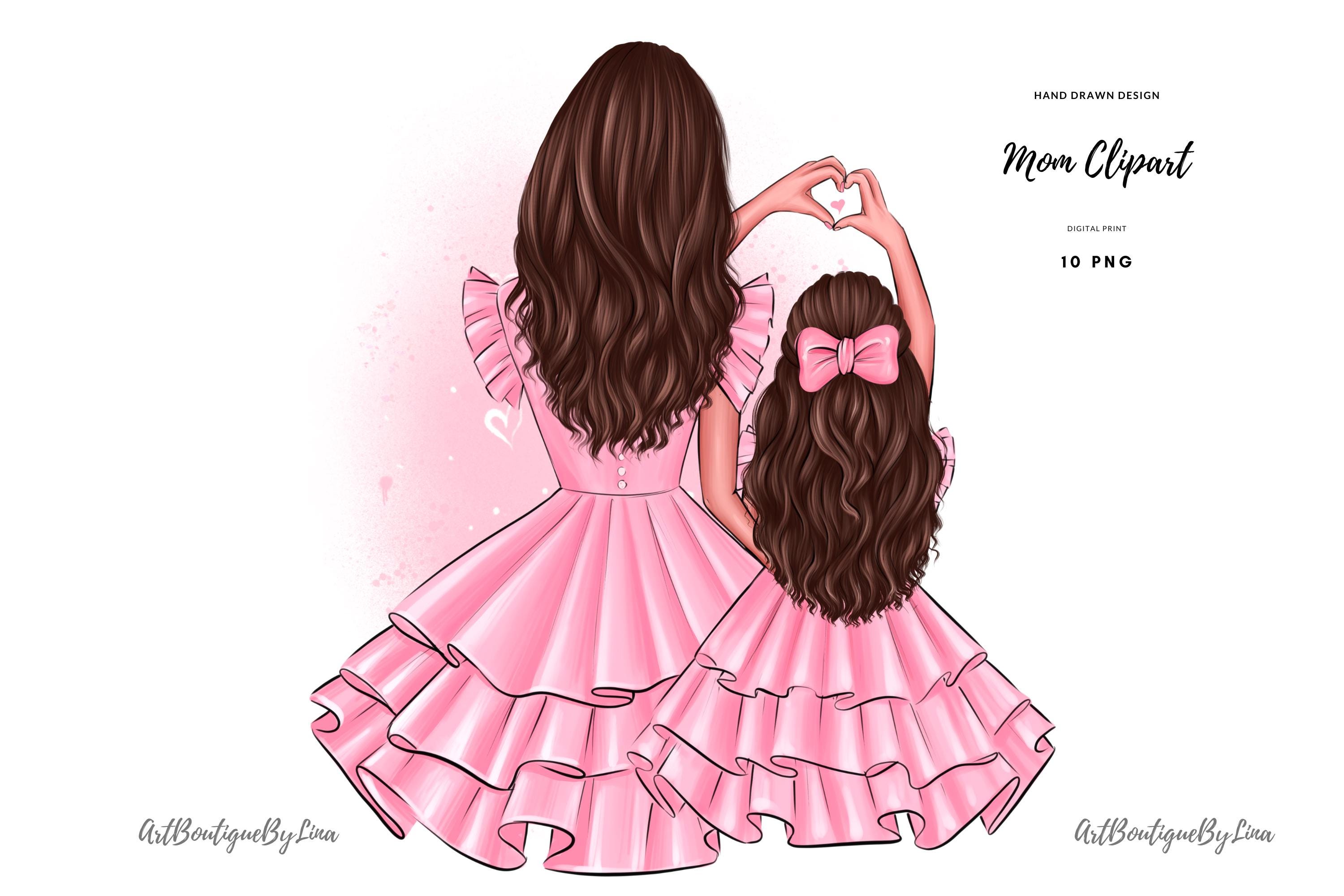 Mother Daughter Clipart: Girly Illustration (PNG Digital Download)