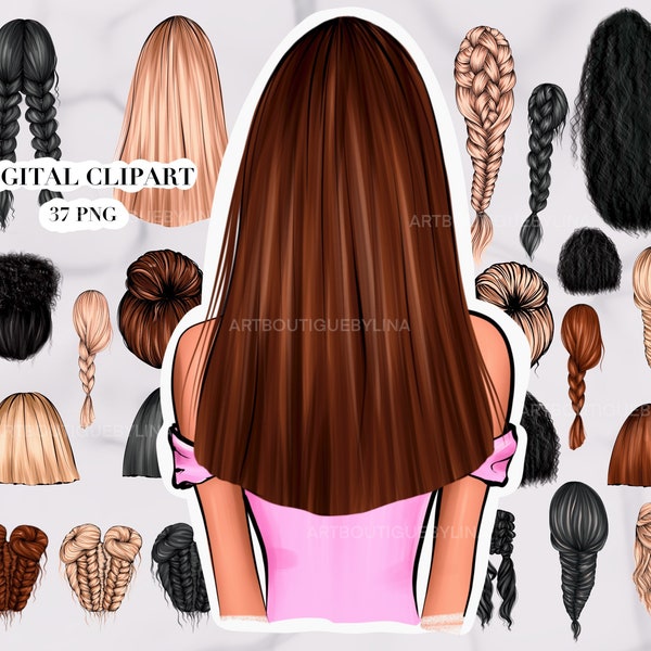 Clipart de cabello, Clipart de chica de moda, Clipart de mujer negra de cabello natural, Clipart de mujer de cabello natural, Peinado trenzado, Descarga instantánea PNG