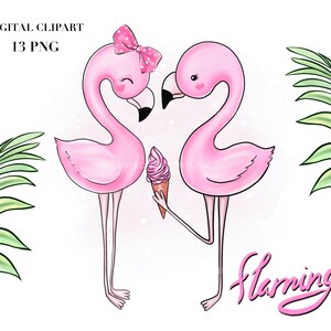 Flamingo clipart, Cute Flamingo Clipart, Tropical Bird Clip Art, Pink Flamingo Clipart, Ice Cream Clipart, Printable, Small Commercial Use